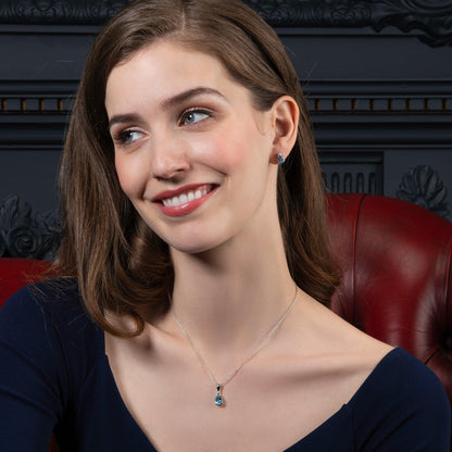 925 Sterling Silver Pear Shaped Blue Topaz Pendant Necklace - namana.london