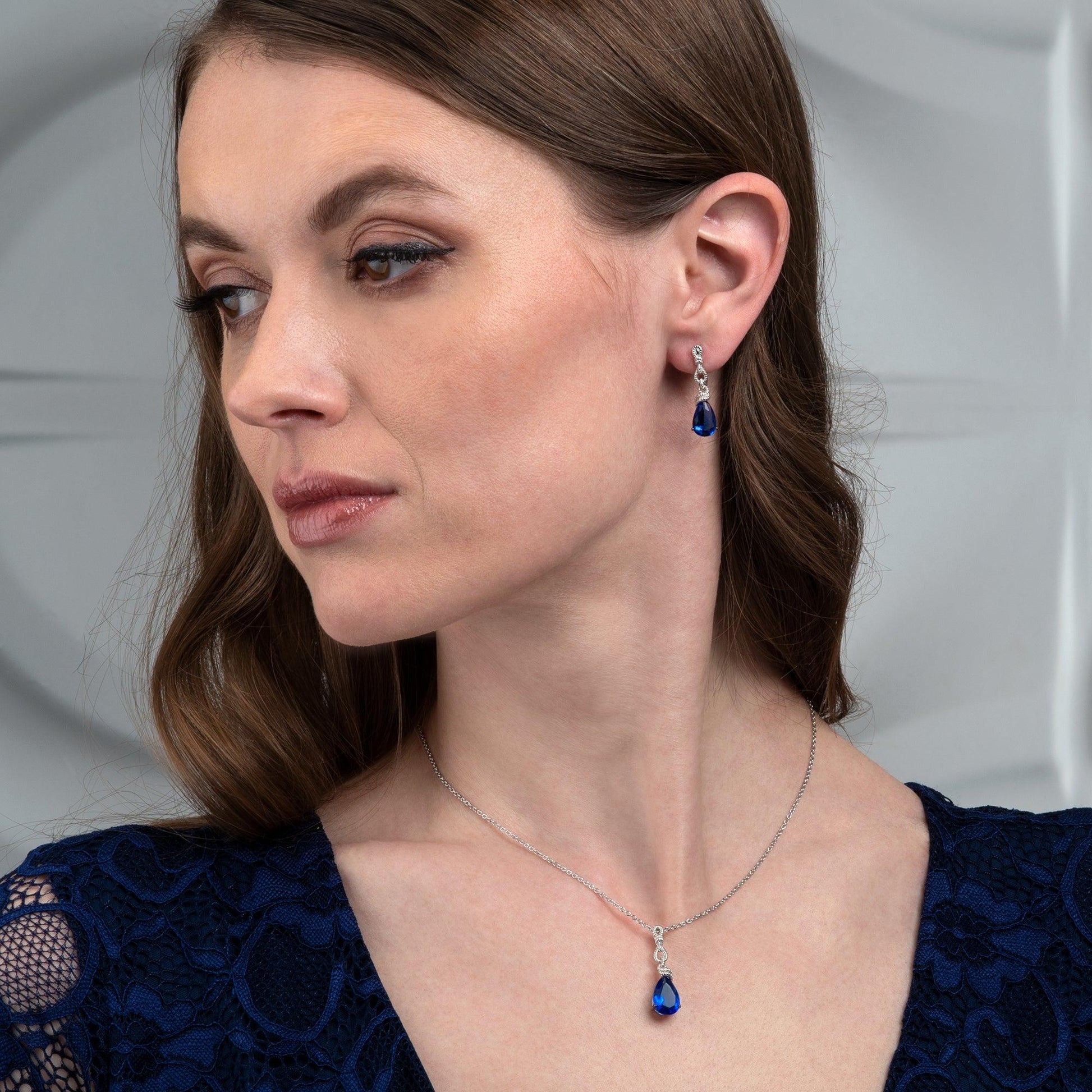 925 Sterling Silver Royal Blue Teardrop Pendant Necklace for Women - namana.london