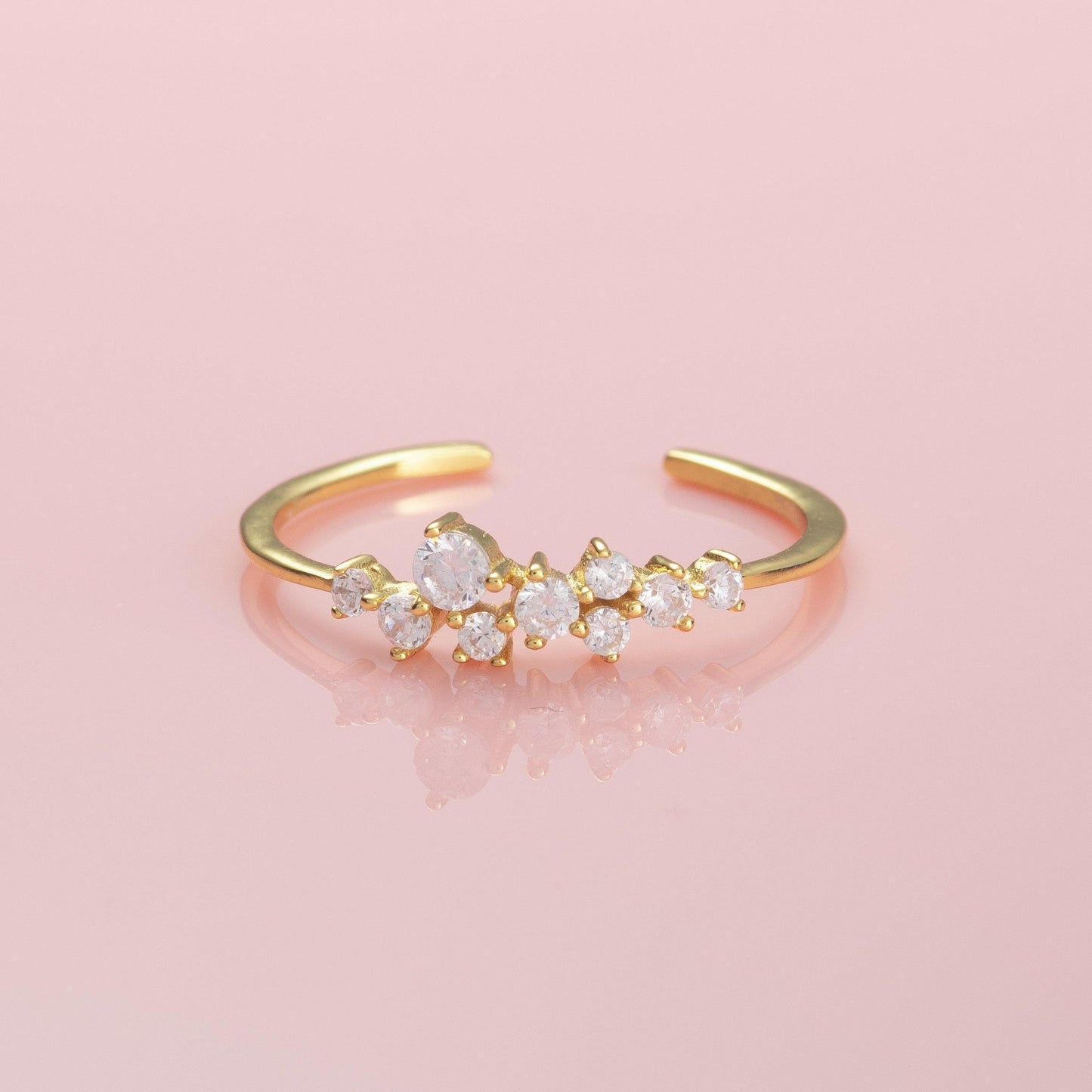 Adjustable Gold Plated Silver Ring for Women with Cubic Zirconia Stones - namana.london