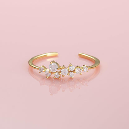 Adjustable Gold Plated Silver Ring for Women with Cubic Zirconia Stones - namana.london