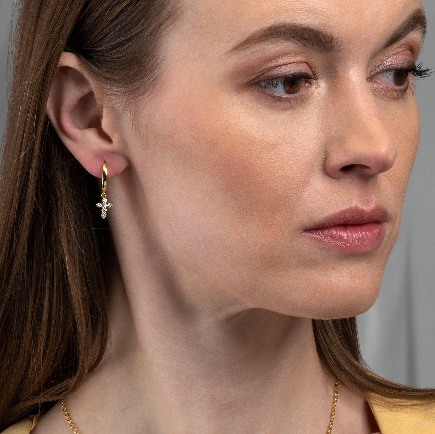Gold Plated Cross Huggie Hoop Earrings for Women - namana.london