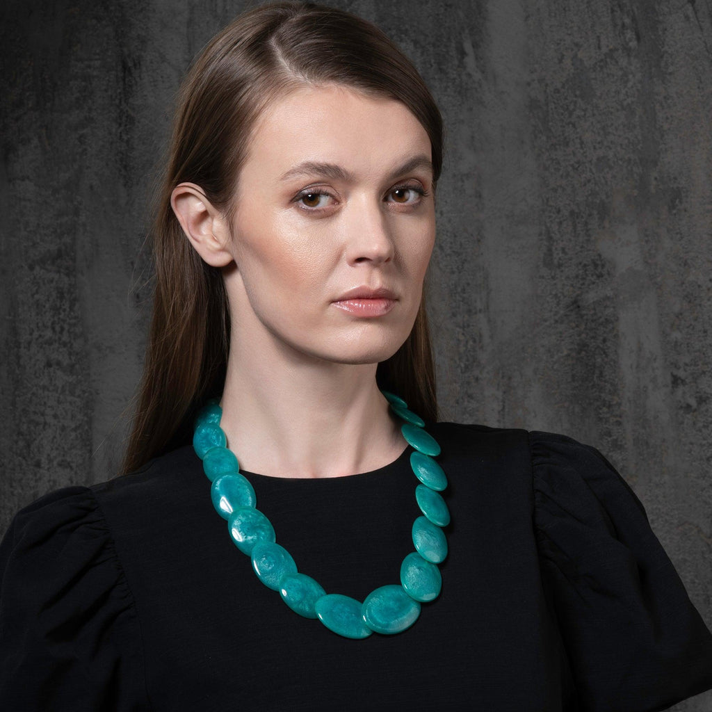 Long Turquoise Blue Chunky Statement Necklace for Women