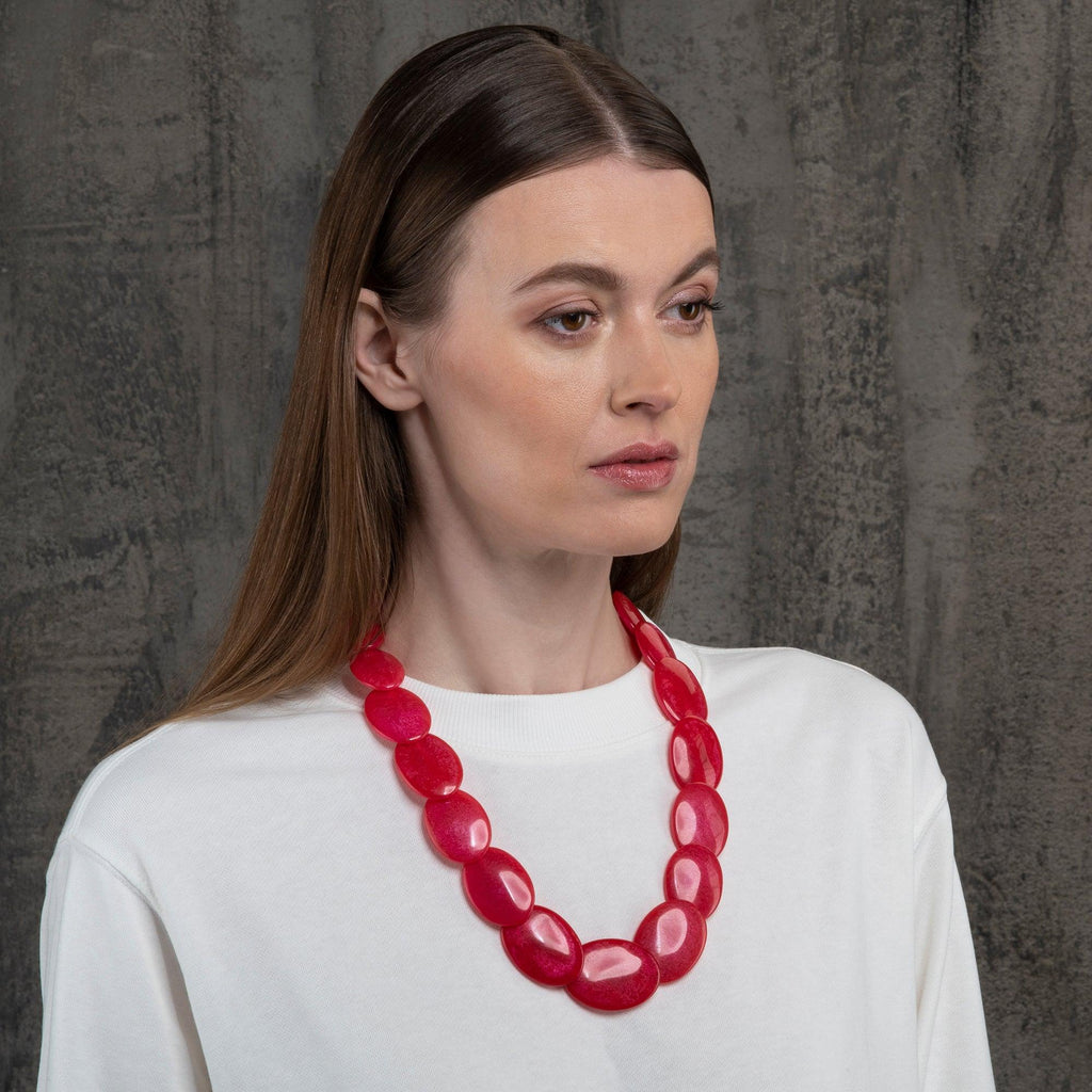 Long Bright Pink Chunky Statement Necklace for Women - namana.london