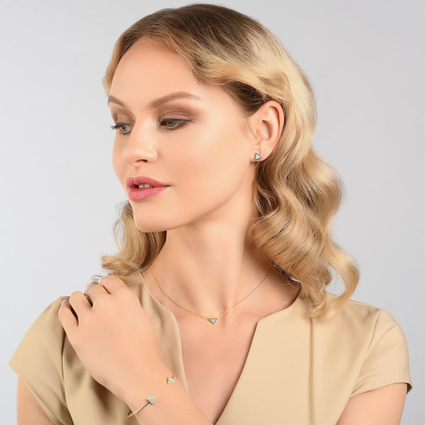 Gold Triangle Opal Pendant Necklace - namana.london