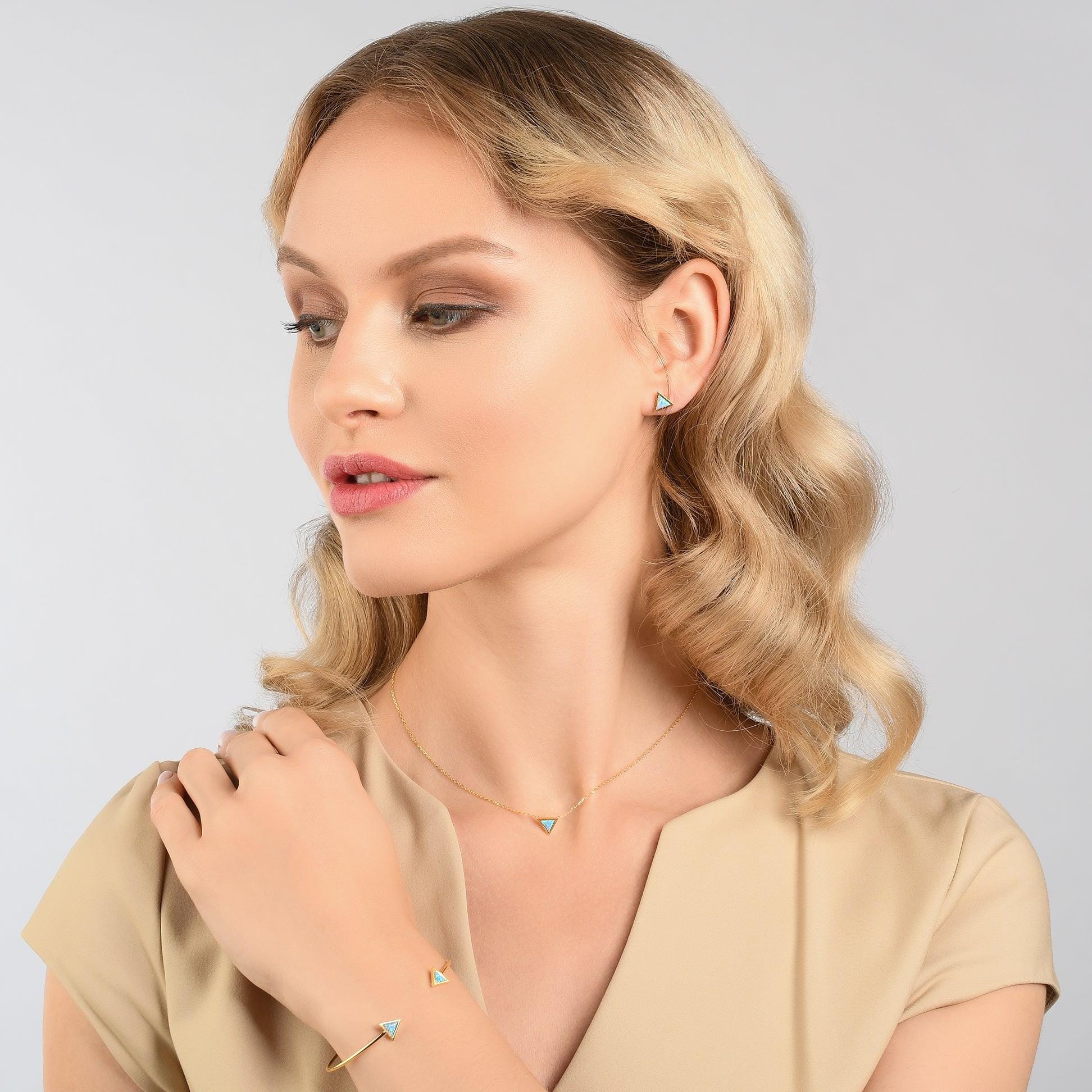 Gold Triangle Opal Pendant Necklace - namana.london