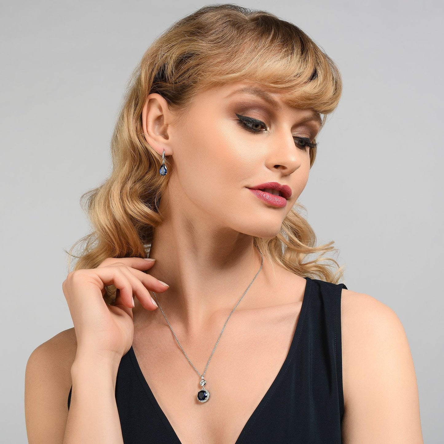 Pear Drop Earrings with Blue Cubic Zirconia Stones - namana.london
