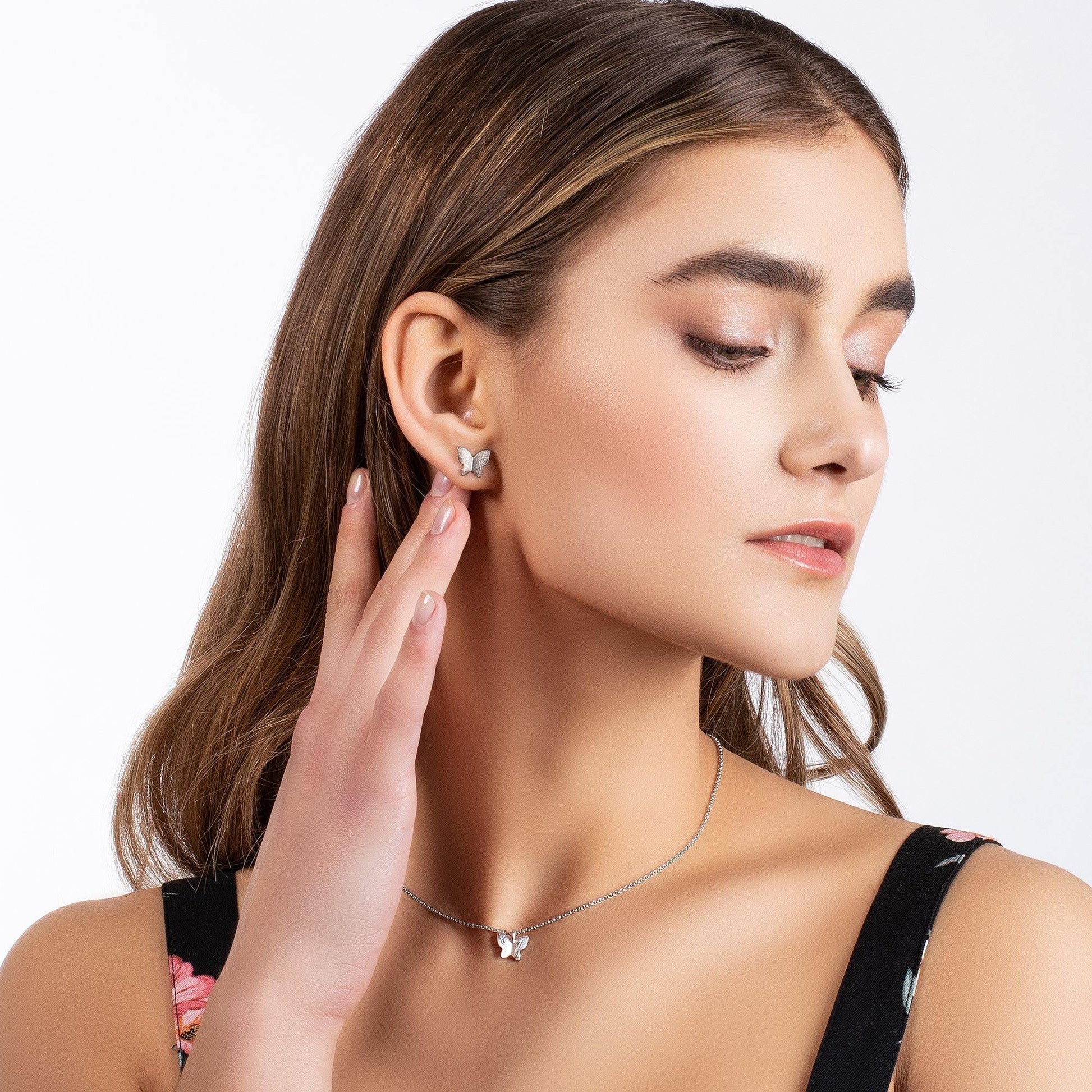 Butterfly Pendant Necklace with Brushed Finish - namana.london