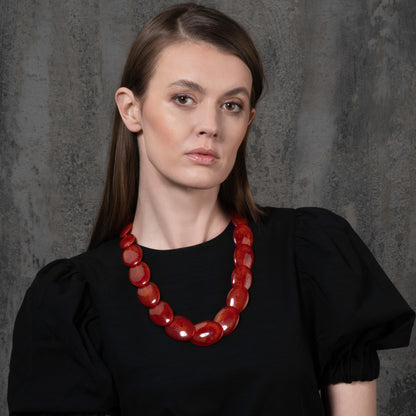Long Red Chunky Statement Necklace for Women - namana.london