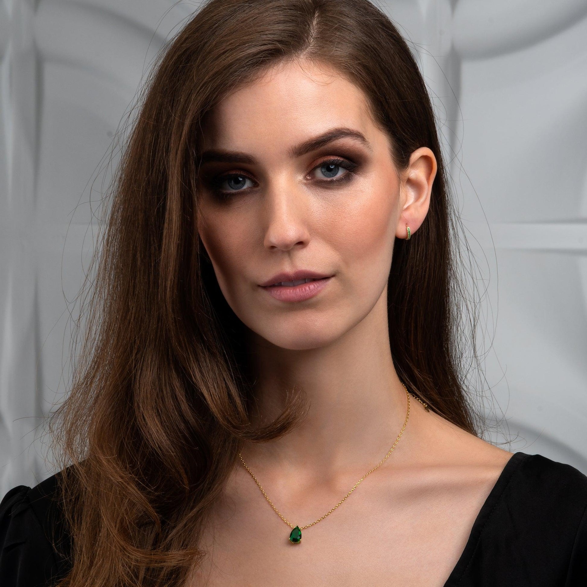 Gold Plated Green Pear Pendant Necklace for Women. - namana.london