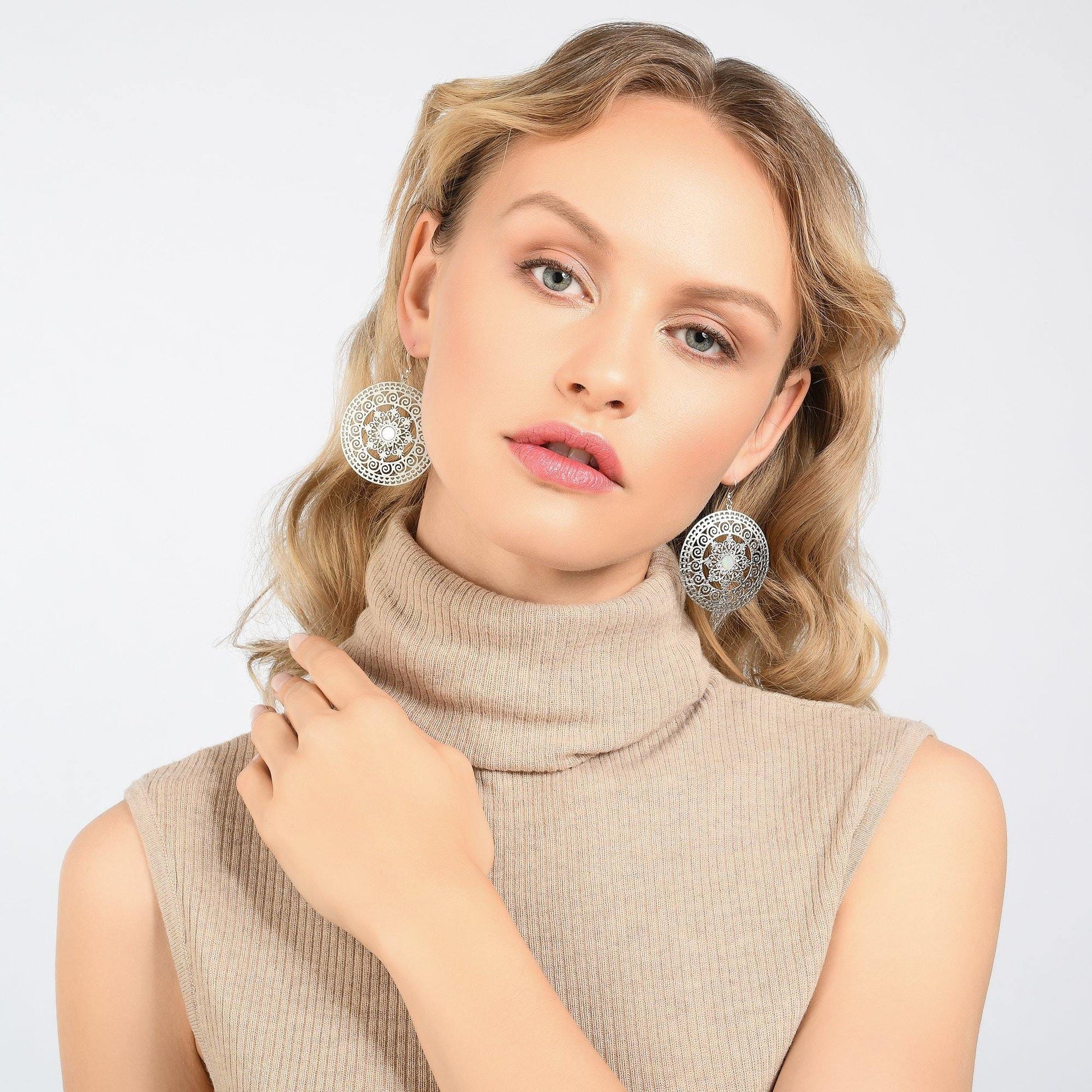 Large Mandala Earrings with Mother of Pear - namana.london