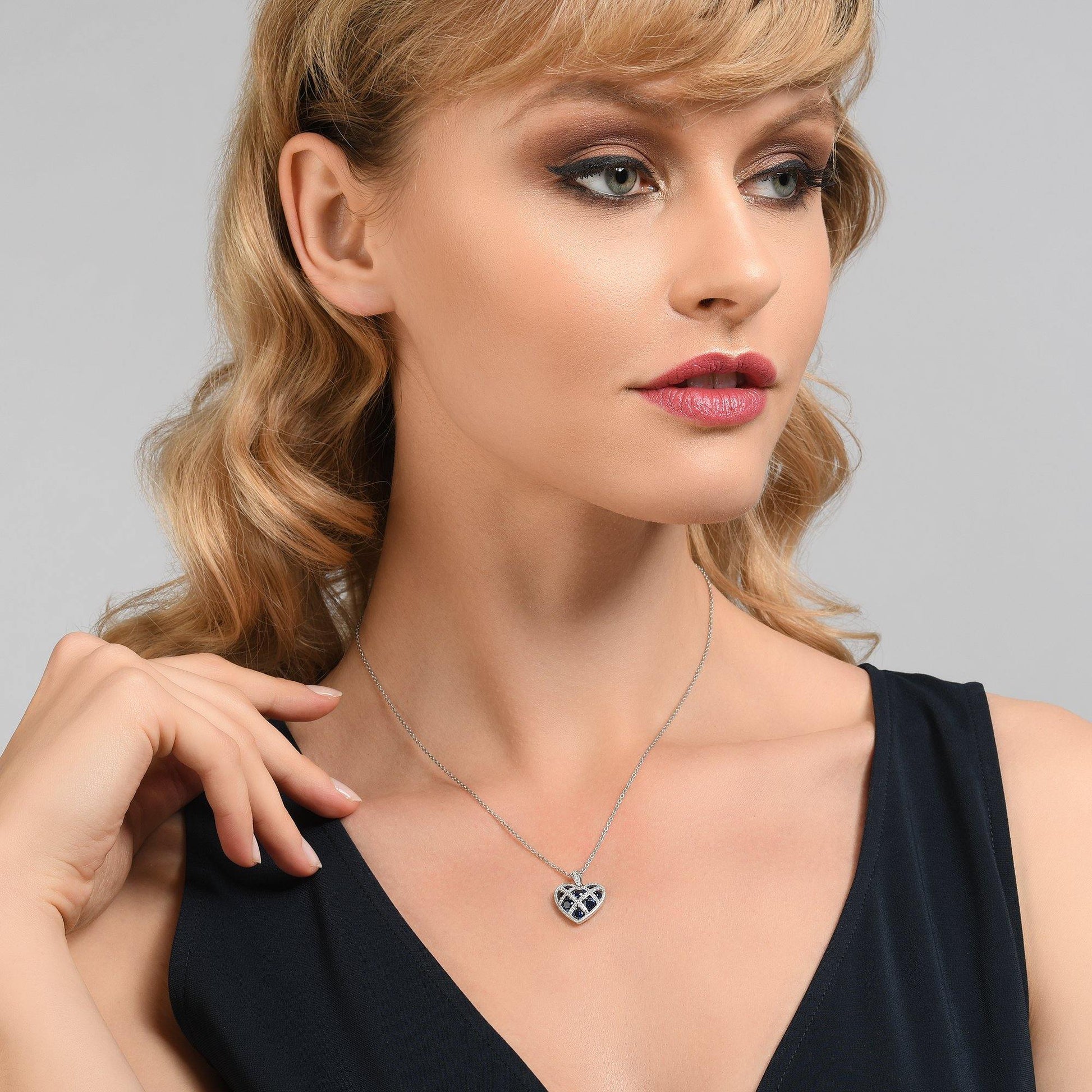 Sterling Silver Lattice Heart Necklace for Women with Blue Stones - namana.london