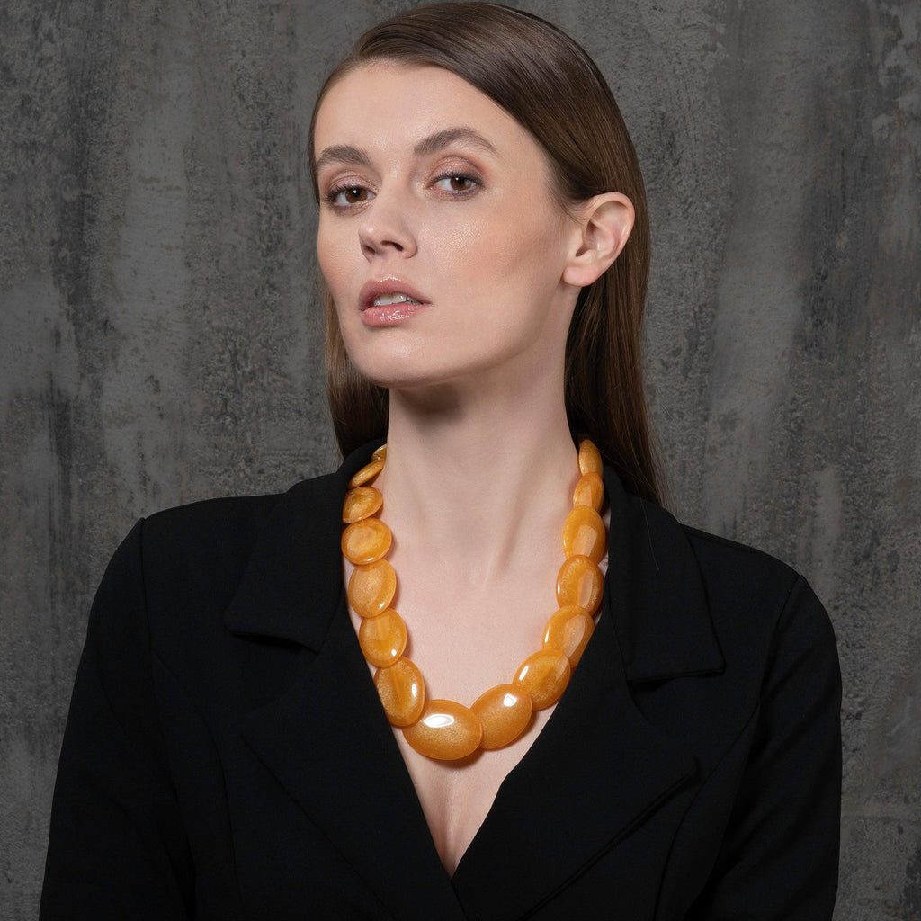 Long Yellow Chunky Statement Necklace for Women