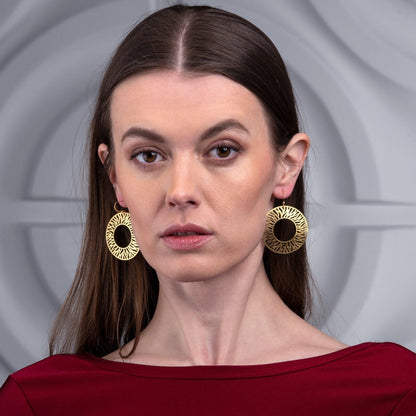 Large Gold Zebra Cut Dangle Earrings for Women - namana.london