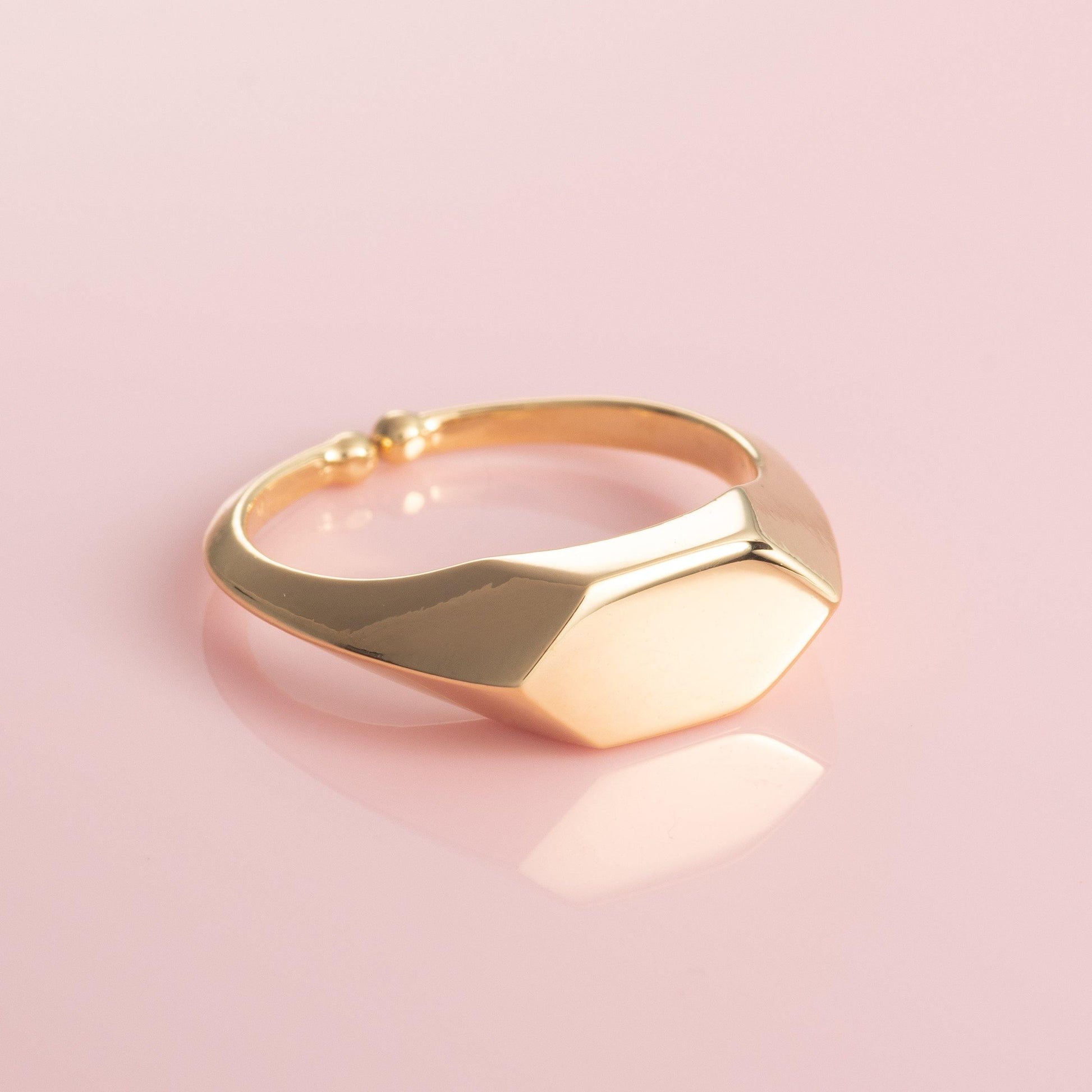 Adjustable Gold Plated Geometric Signet Ring for Women - namana.london