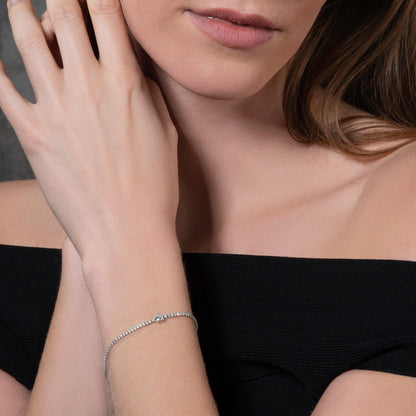 925 Sterling Silver Skinny Tennis Bracelet with a Heart Shaped Stone - namana.london