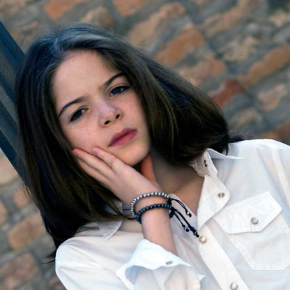 Rose Gold Bracelet for Kids with Metal Beads on Adjustable Black Cord - namana.london