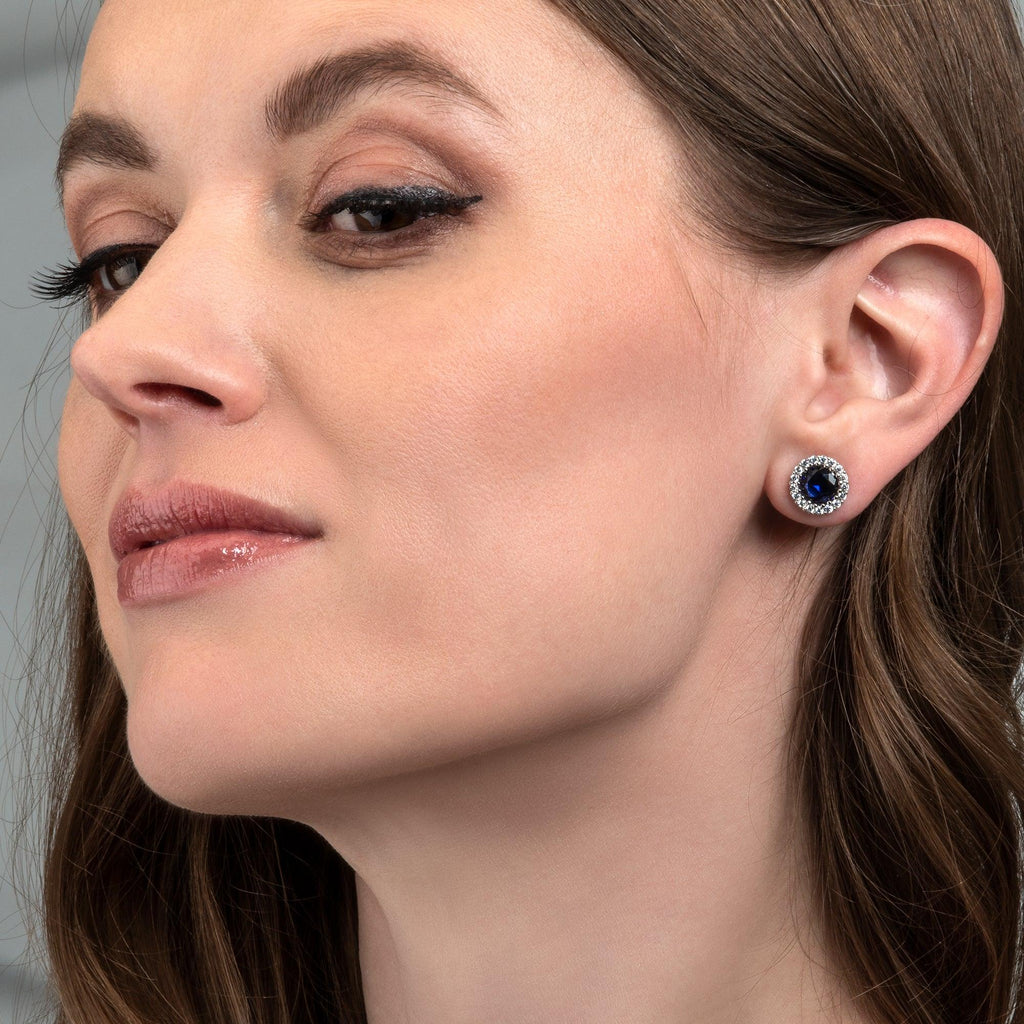 925 Sterling Silver Round Blue Halo Stud Earrings for Women