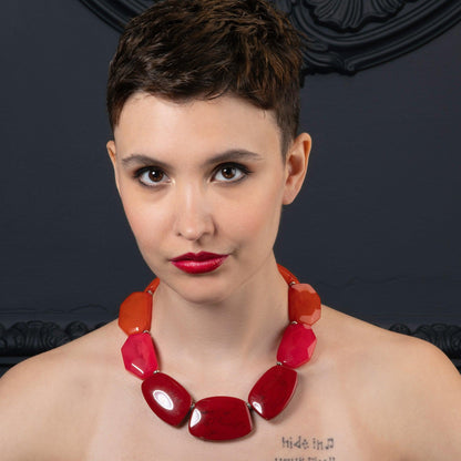 Chunky Red, Pink and Orange Statement Necklace for Women - namana.london