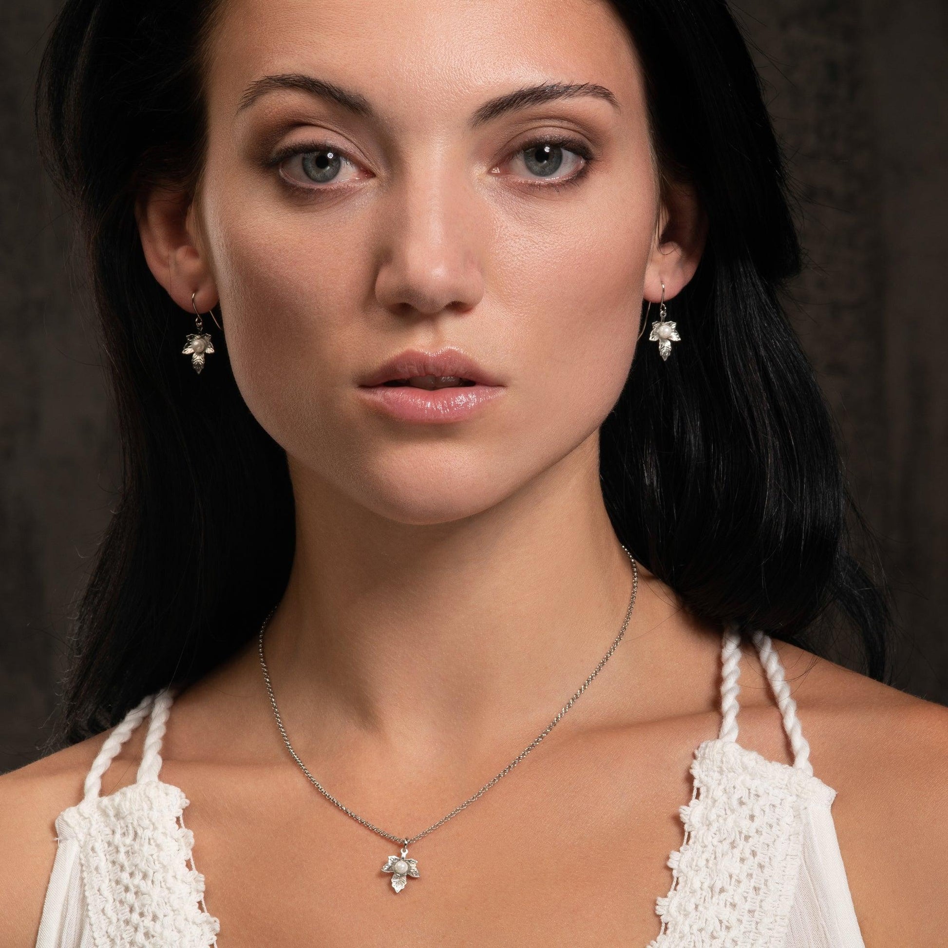 Cute Dainty Leaf Pearl Drop Earrings for Women - namana.london