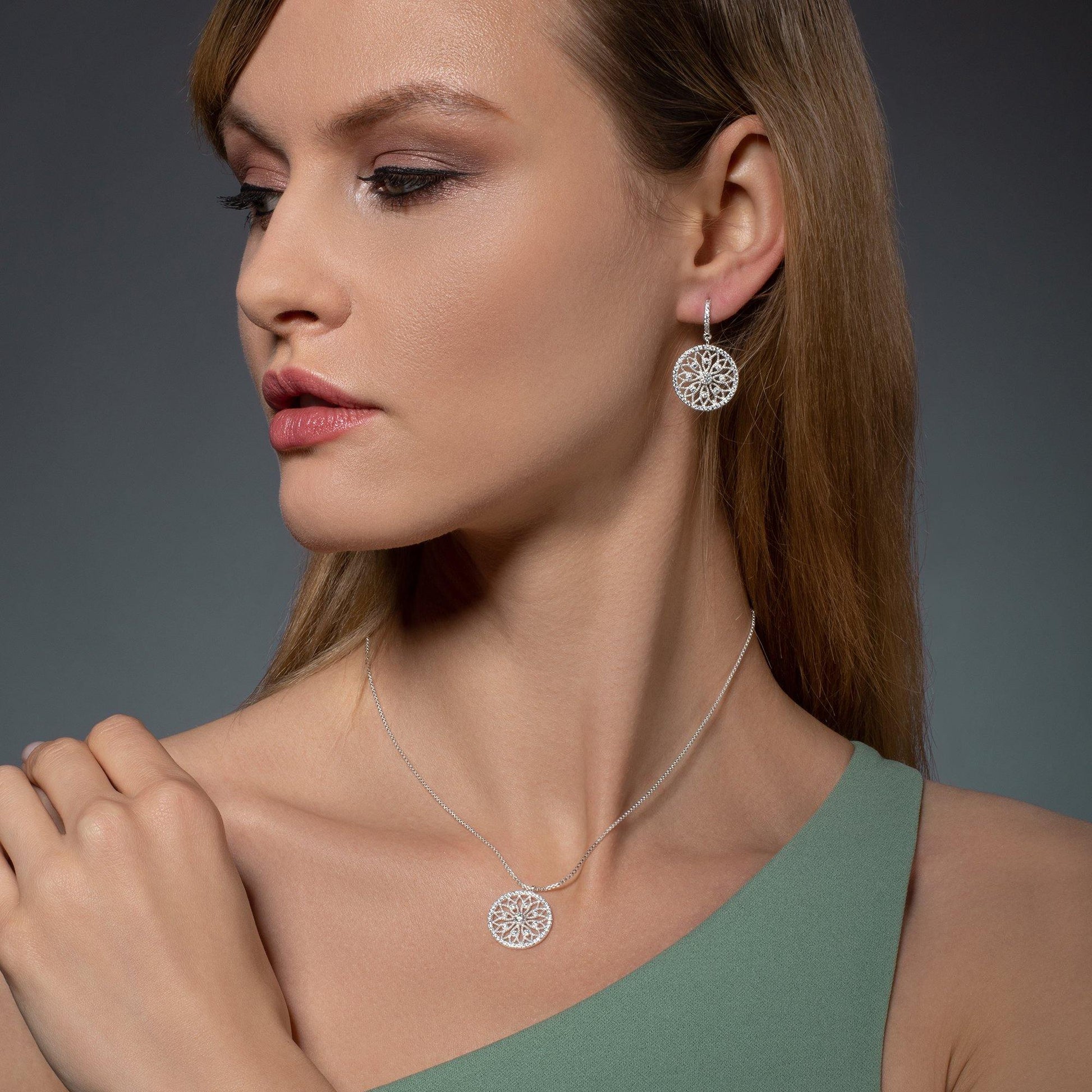 Mandala Arabesque Pendant Necklace with Cubic Zirconia - namana.london