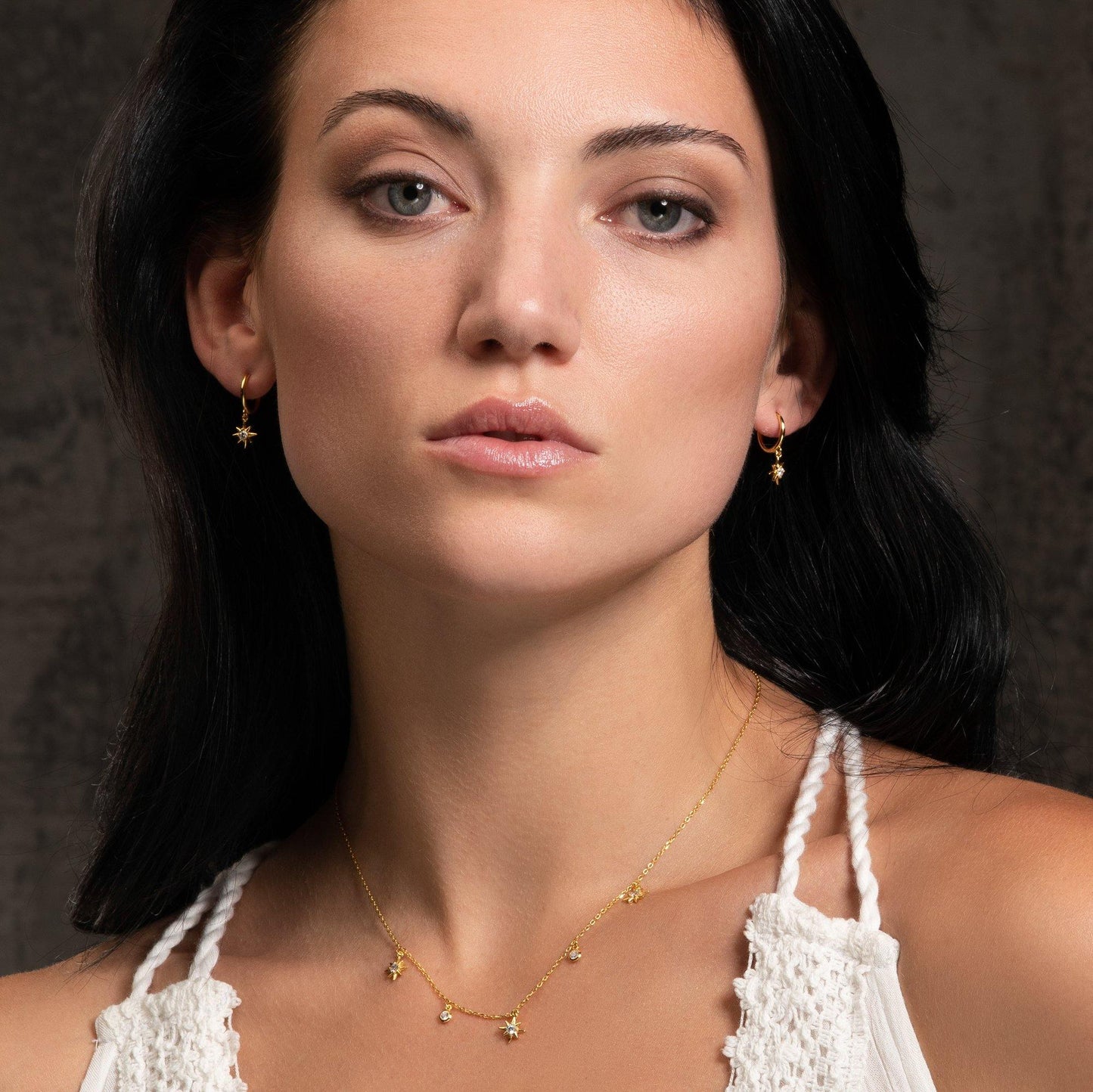 Gold Collar Necklace with North Star Charms - namana.london