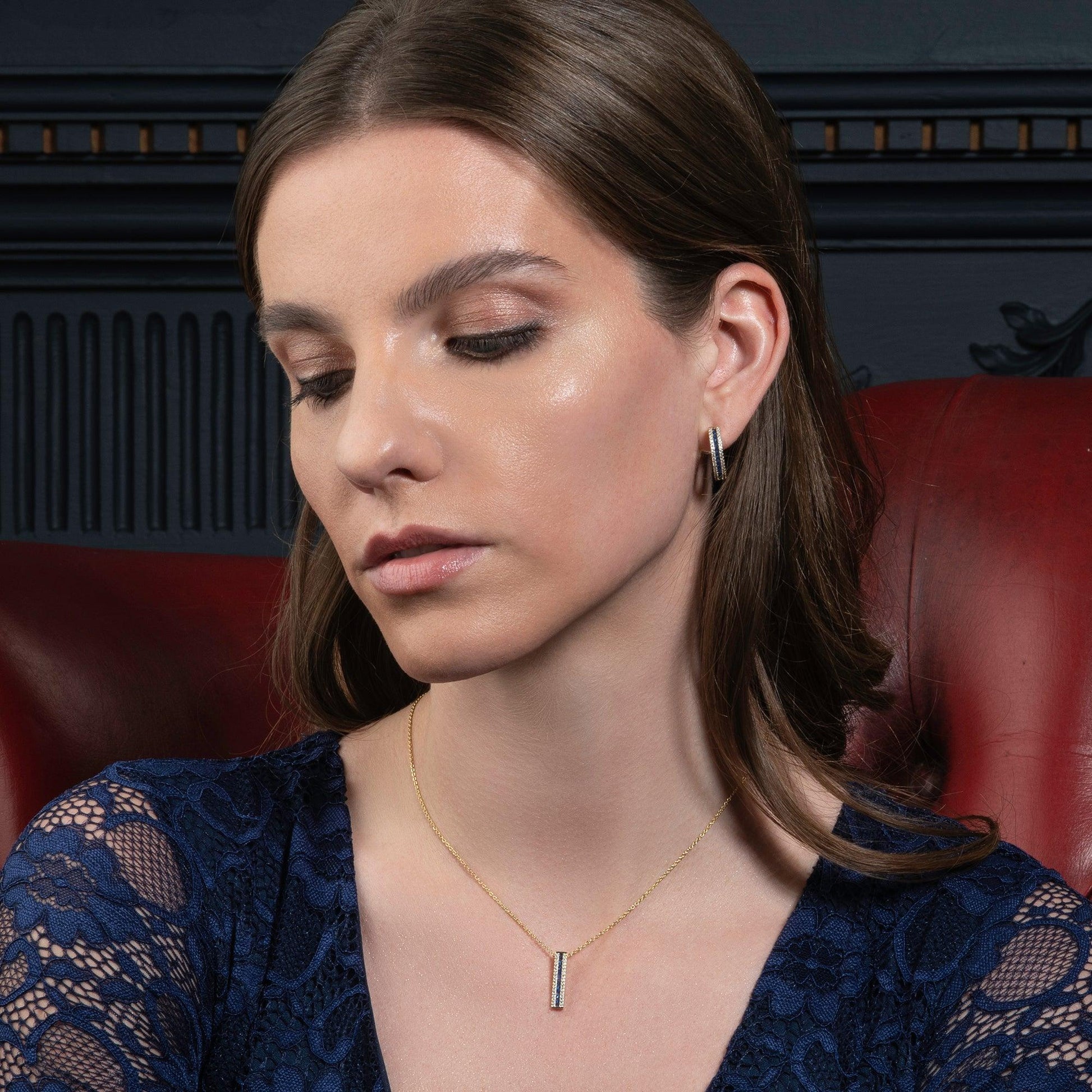 Gold Hoop Earrings with Blue Cubic Zirconia Stones - namana.london