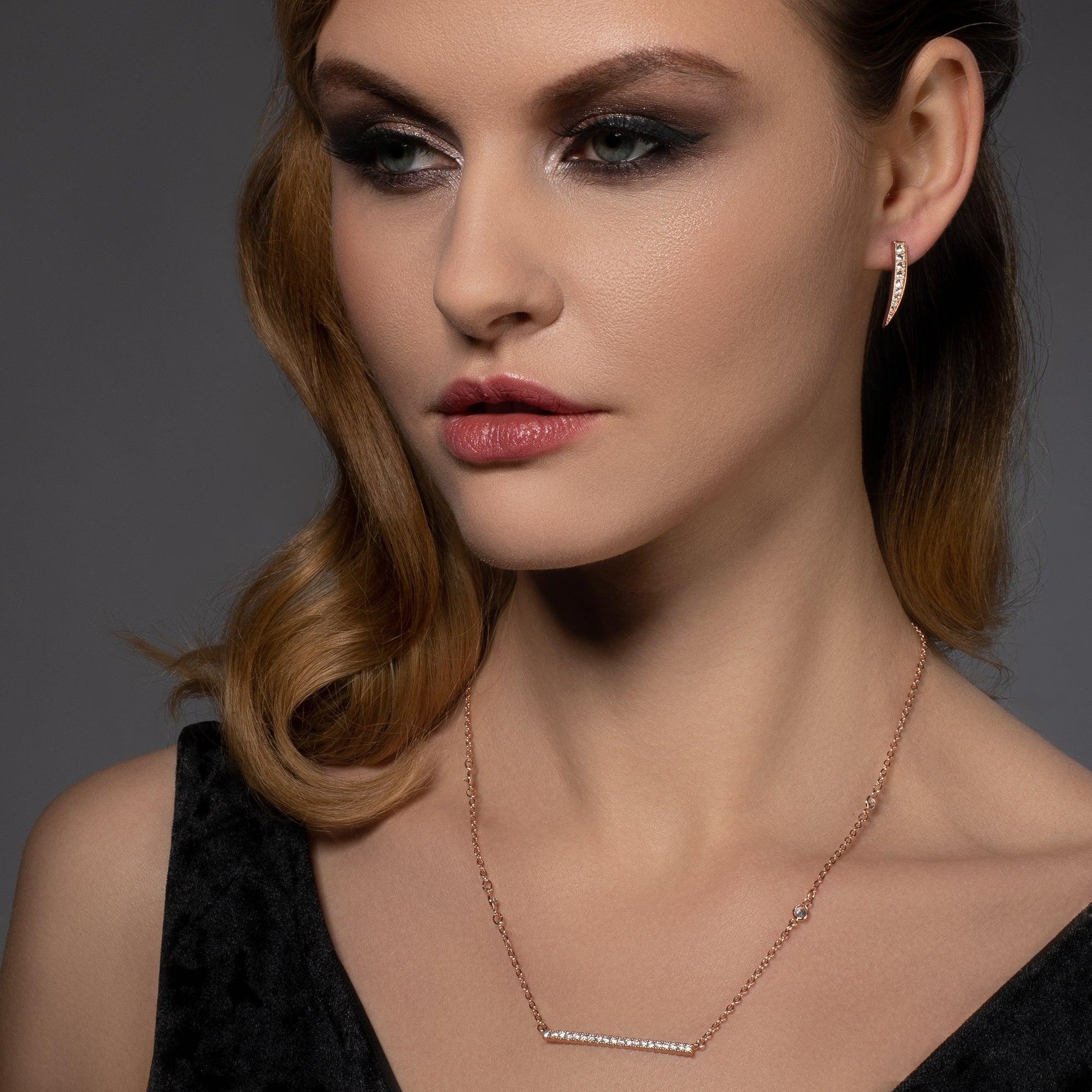 Rose Gold Spear Earrings Set with Cubic Zirconia - namana.london