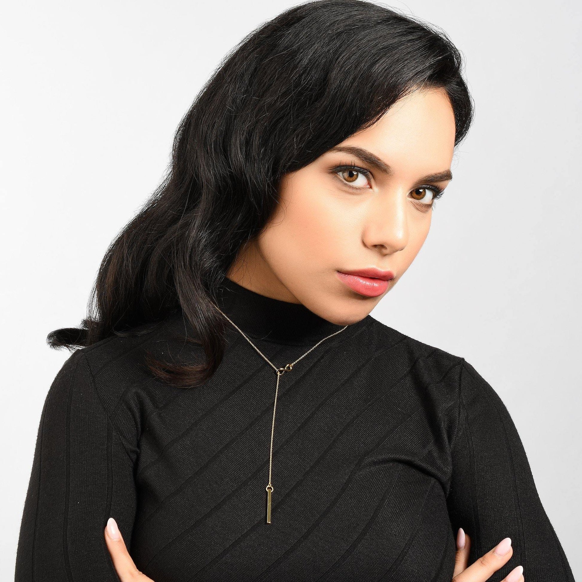 Gold Infinity Y Necklace. Gold Lariat Necklace with a Vertical Bar - namana.london