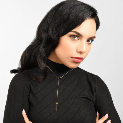 Gold Infinity Y Necklace. Gold Lariat Necklace with a Vertical Bar - namana.london