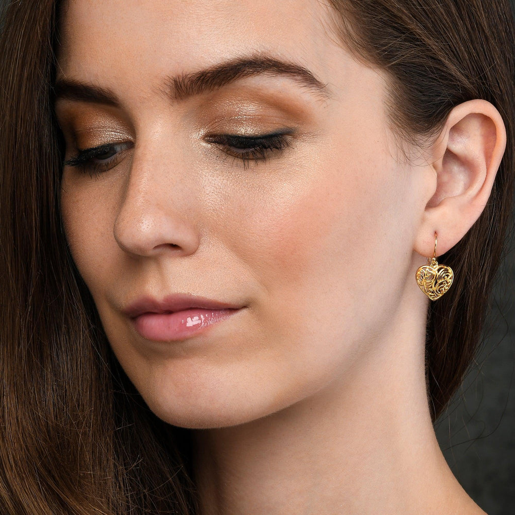Gold Plated Intricate Heart Drop Earrings for Women - namana.london