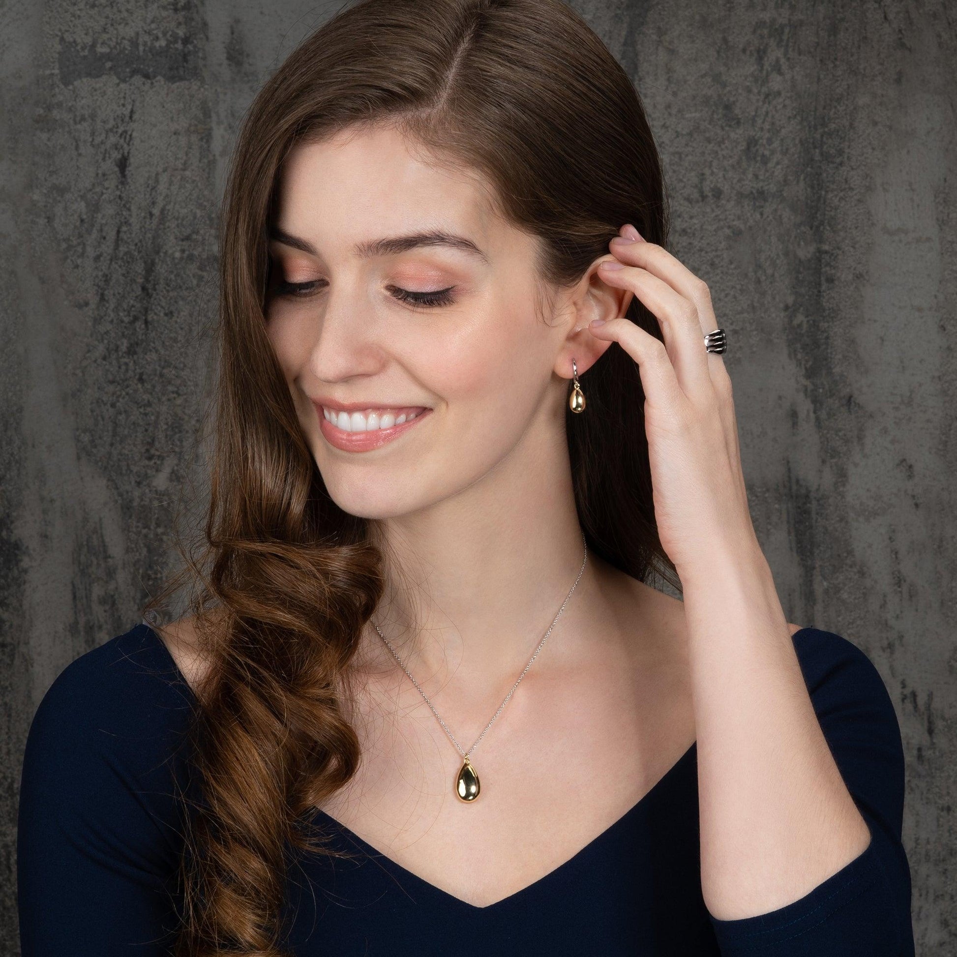 Silver and Gold Two Tone Pear Pendant Necklace for Women - namana.london