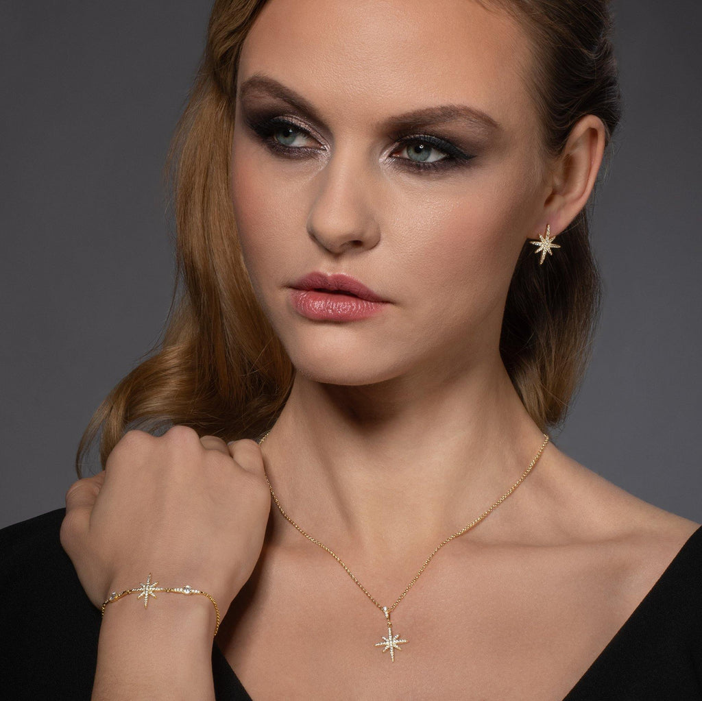 North Star Gold Pendant Necklace with Cubic Zirconia - namana.london