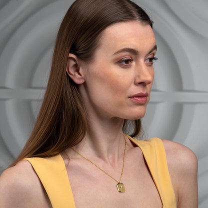 Gold Plated Rectangle Medallion Pendant Necklace for Women - namana.london