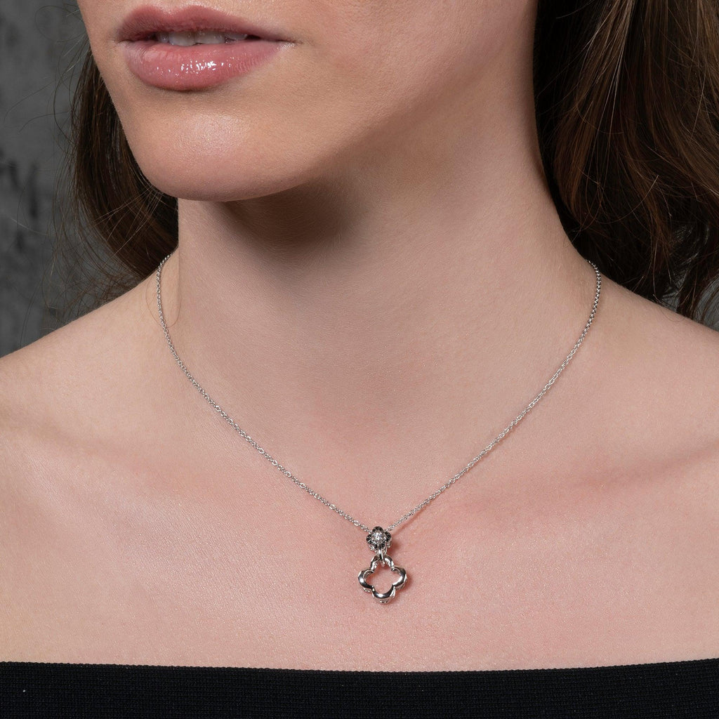 Sterling Silver Multi Wear Black and White Clover Pendant Necklace - namana.london