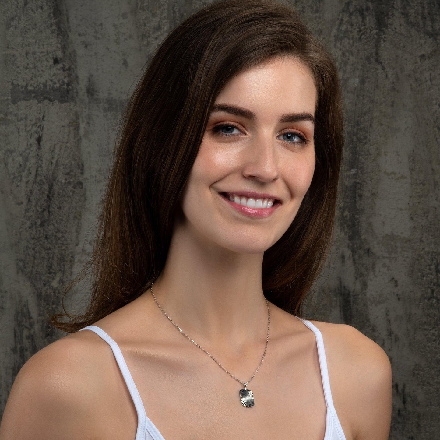 Diamond Cut Rectangle Medallion Pendant Necklace for Women - namana.london