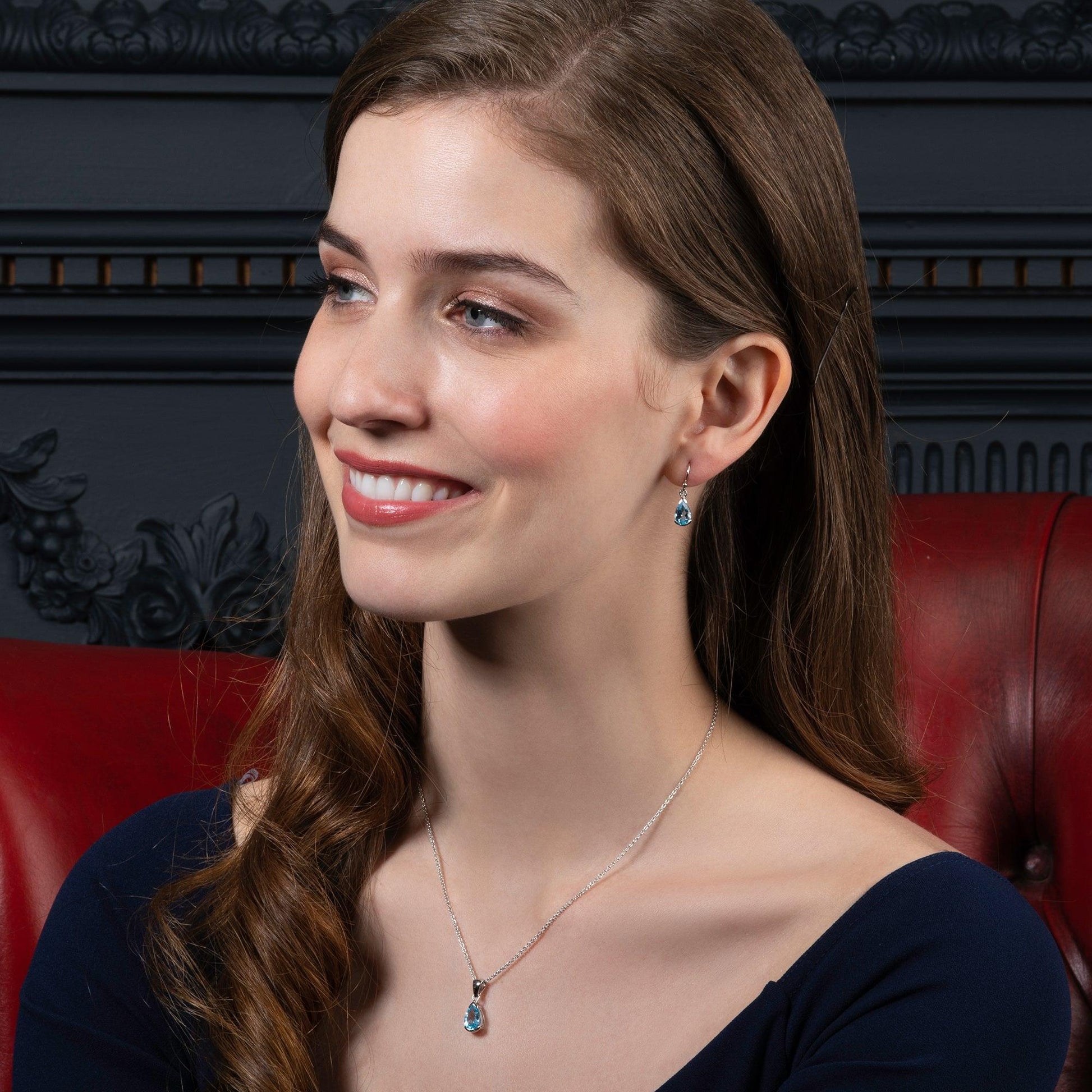 925 Sterling Silver Drop Earrings with Blue Topaz Gemstones - namana.london