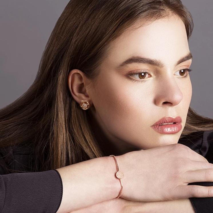 Rose Gold Celestial Disc Bracelet with Cubic Zirconia - namana.london