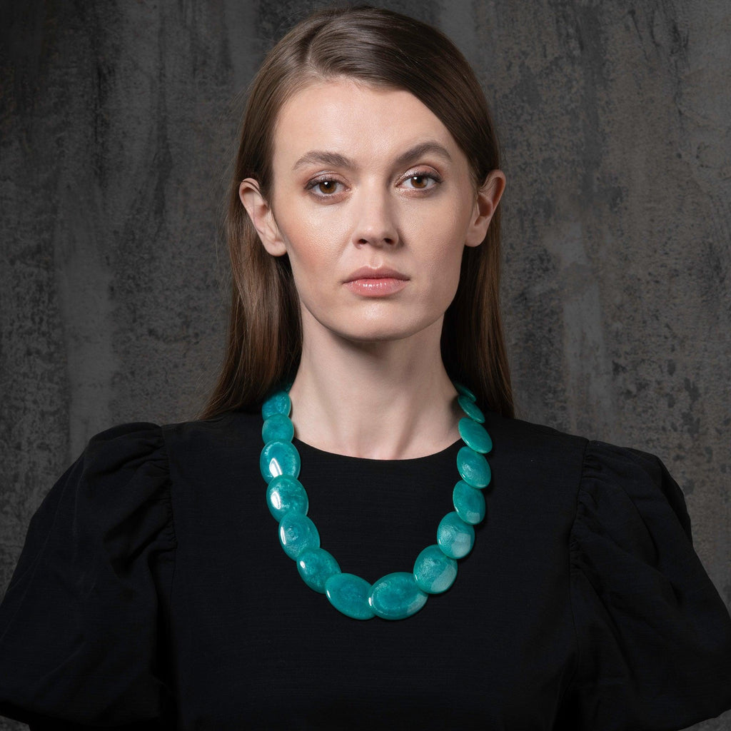 Long Turquoise Blue Chunky Statement Necklace for Women