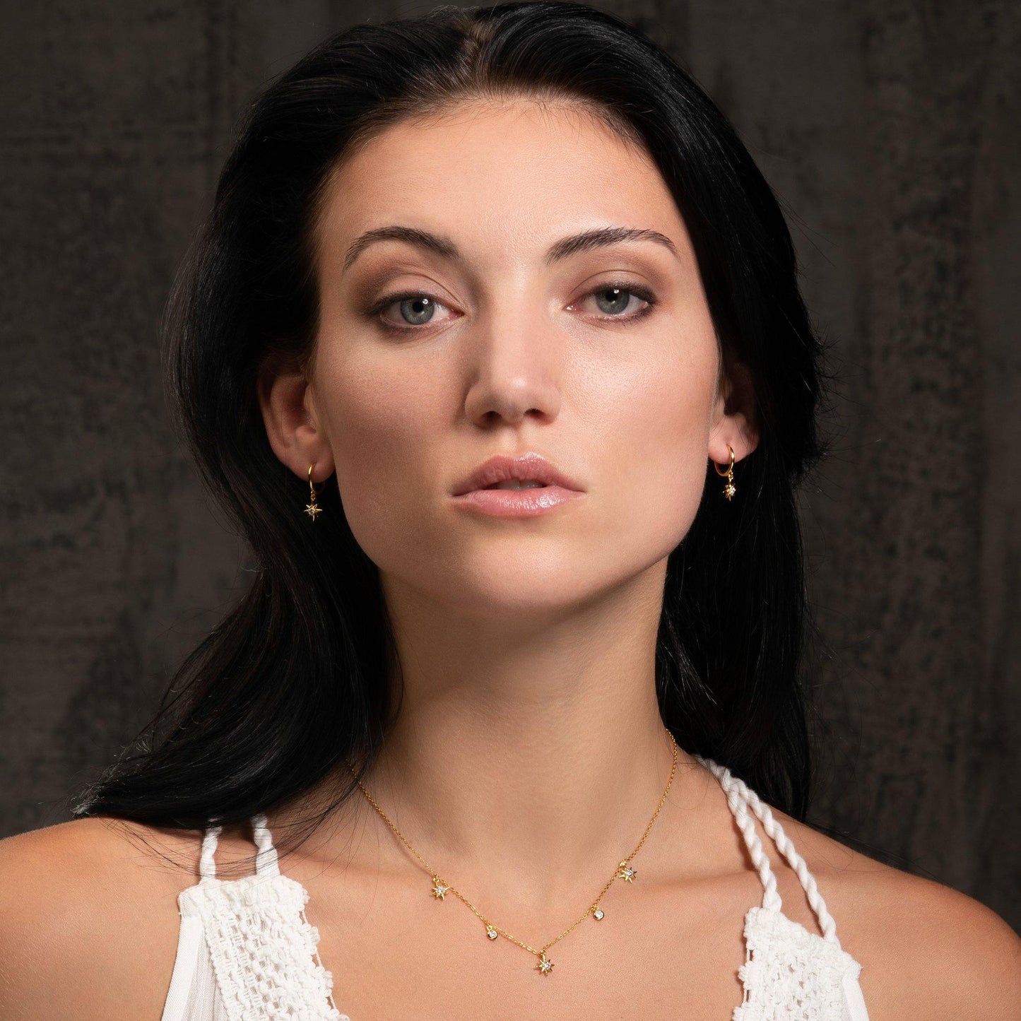 Gold Collar Necklace with North Star Charms - namana.london