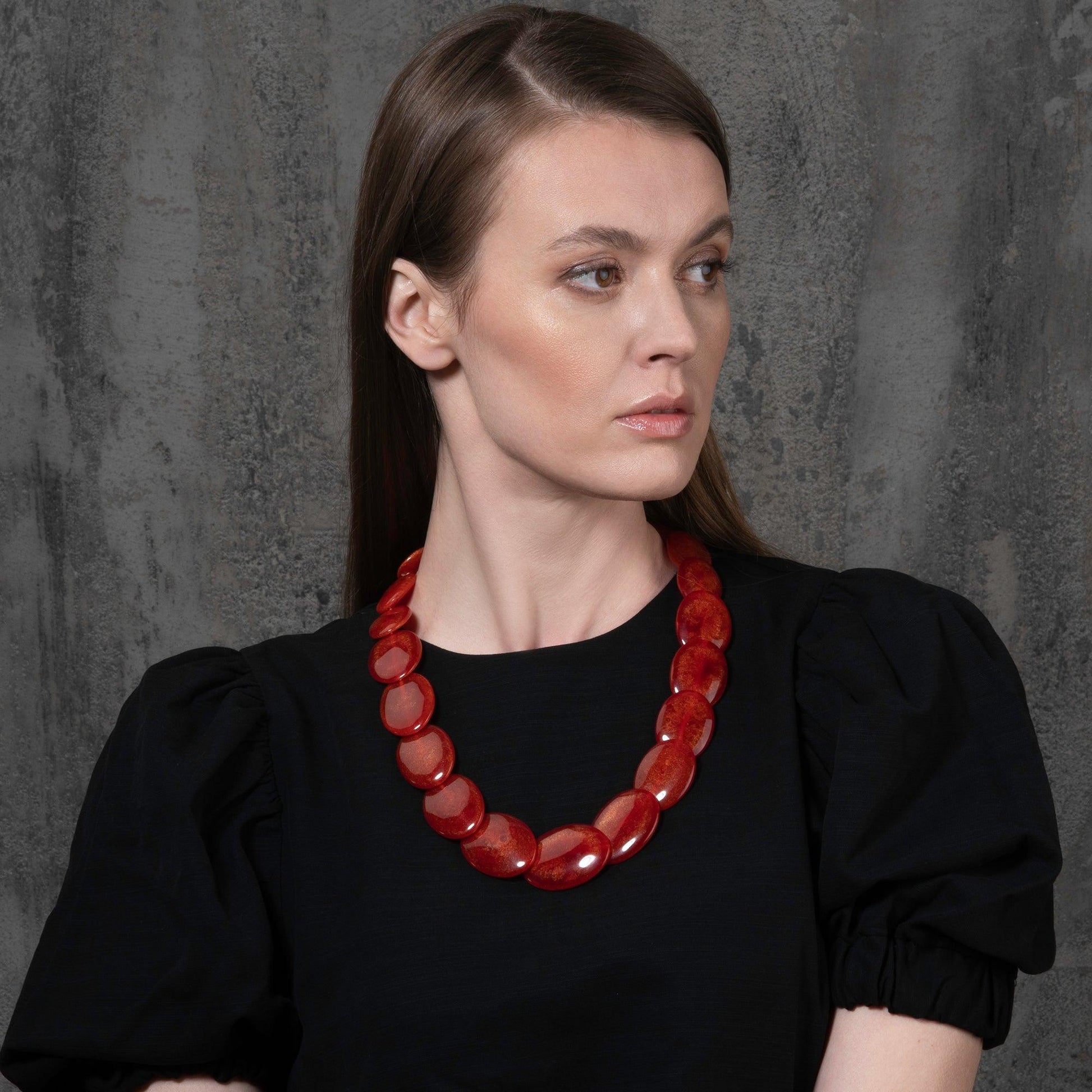 Long Red Chunky Statement Necklace for Women - namana.london