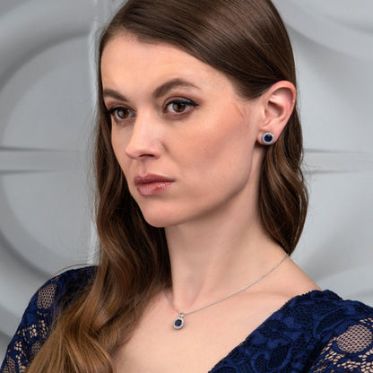 925 Sterling Silver Blue Halo Pendant Necklace for Women. - namana.london