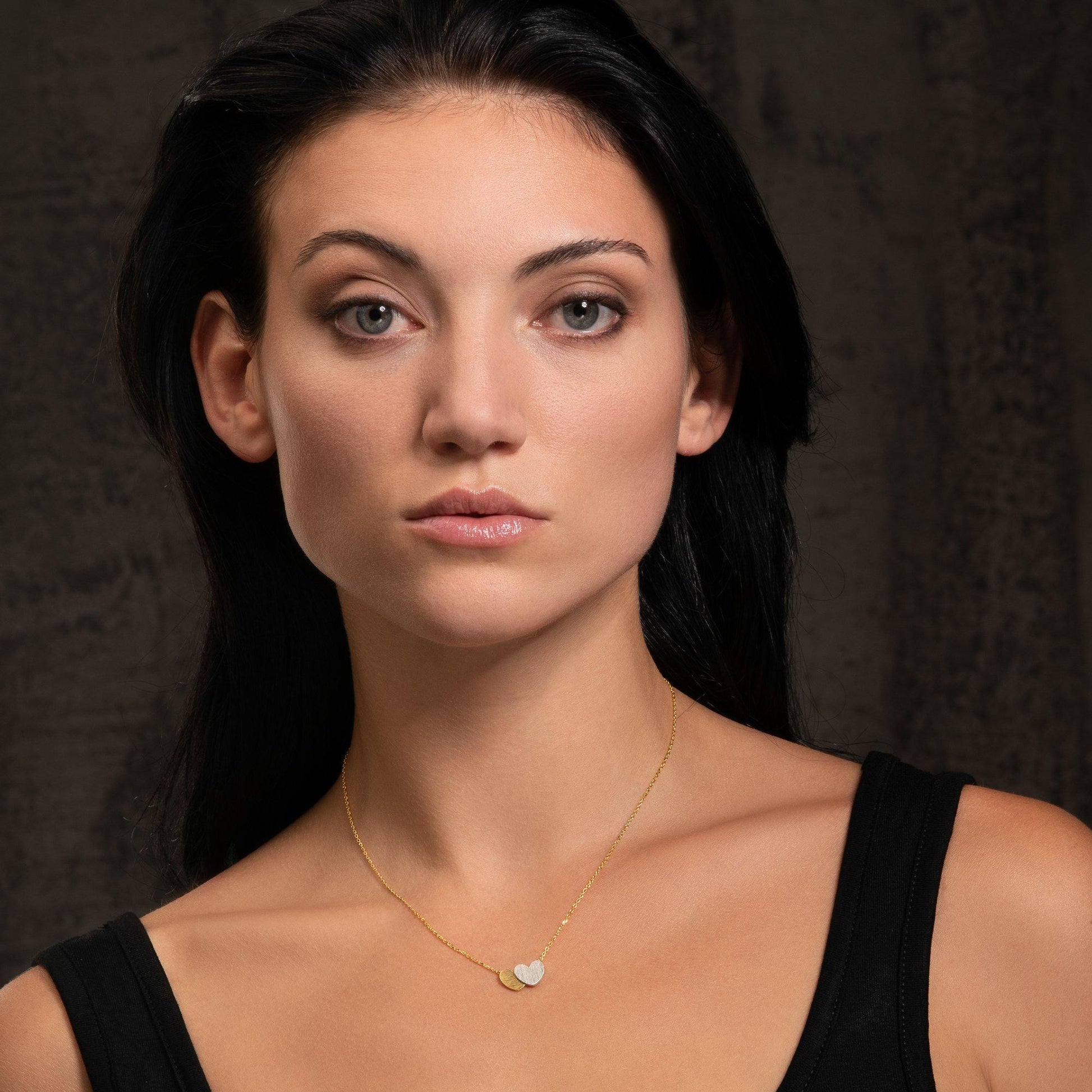 Double Heart Gold Pendant Necklace for Women - namana.london