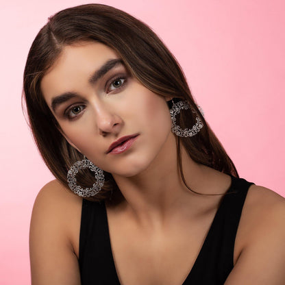 Large Silver Flower Earrings with a Brushed Finish - namana.london