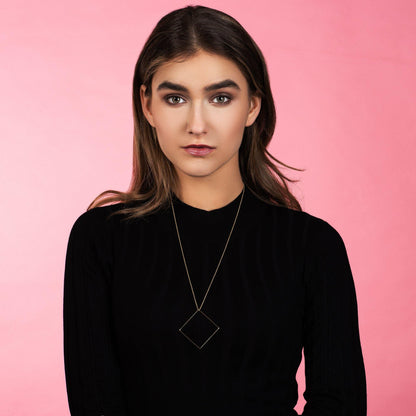 Long Gold Square Pendant Necklace - namana.london
