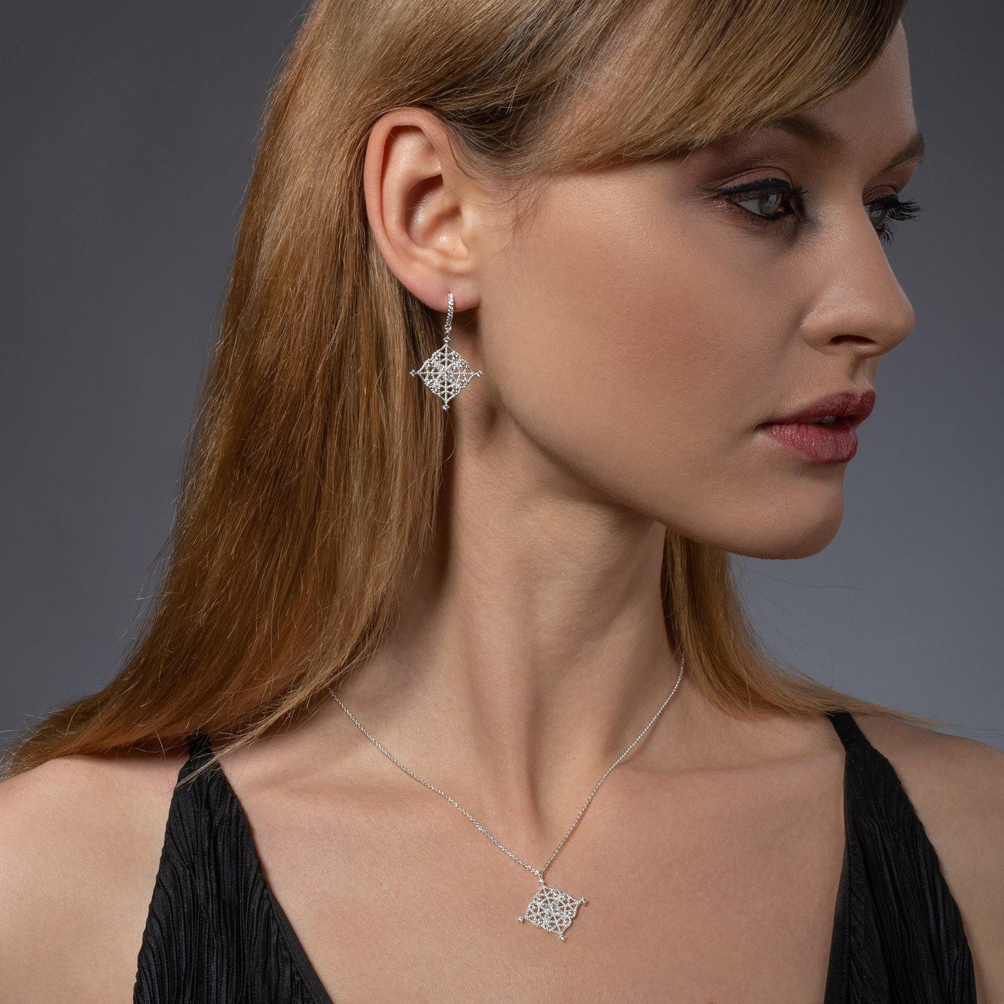 Arabesque Filigree Silver Dangle Earrings with Cubic Zirconia - namana.london