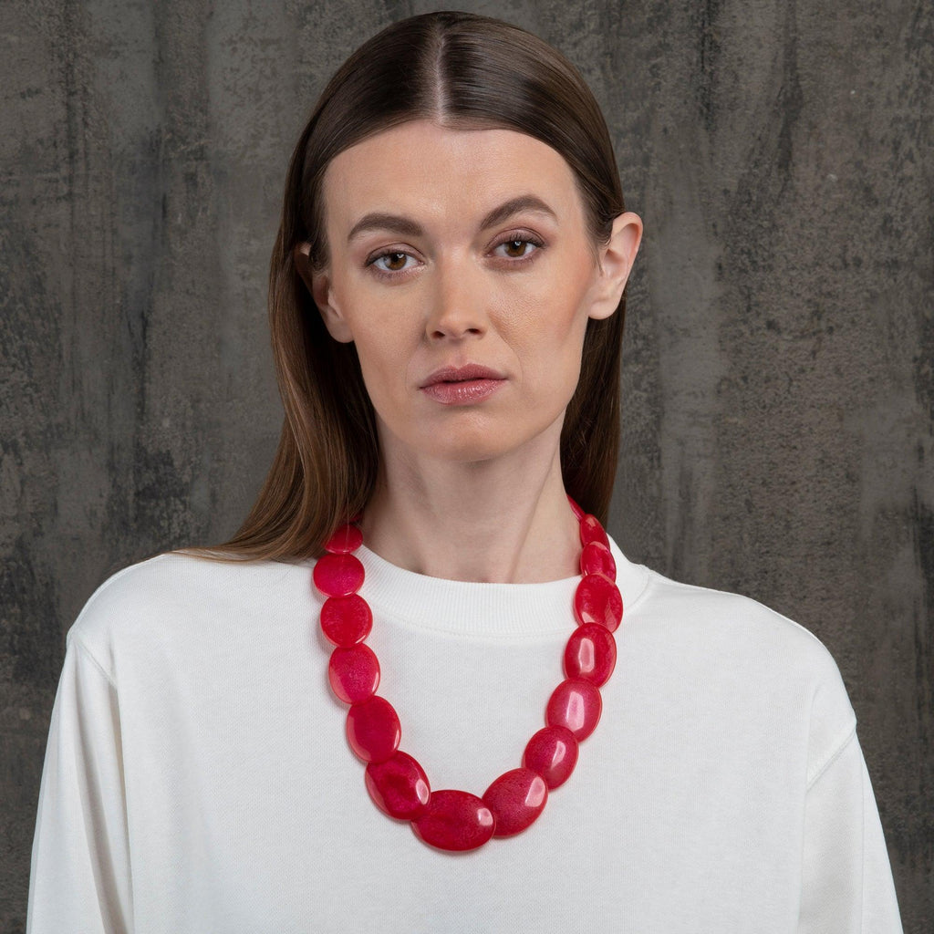 Long Bright Pink Chunky Statement Necklace for Women - namana.london