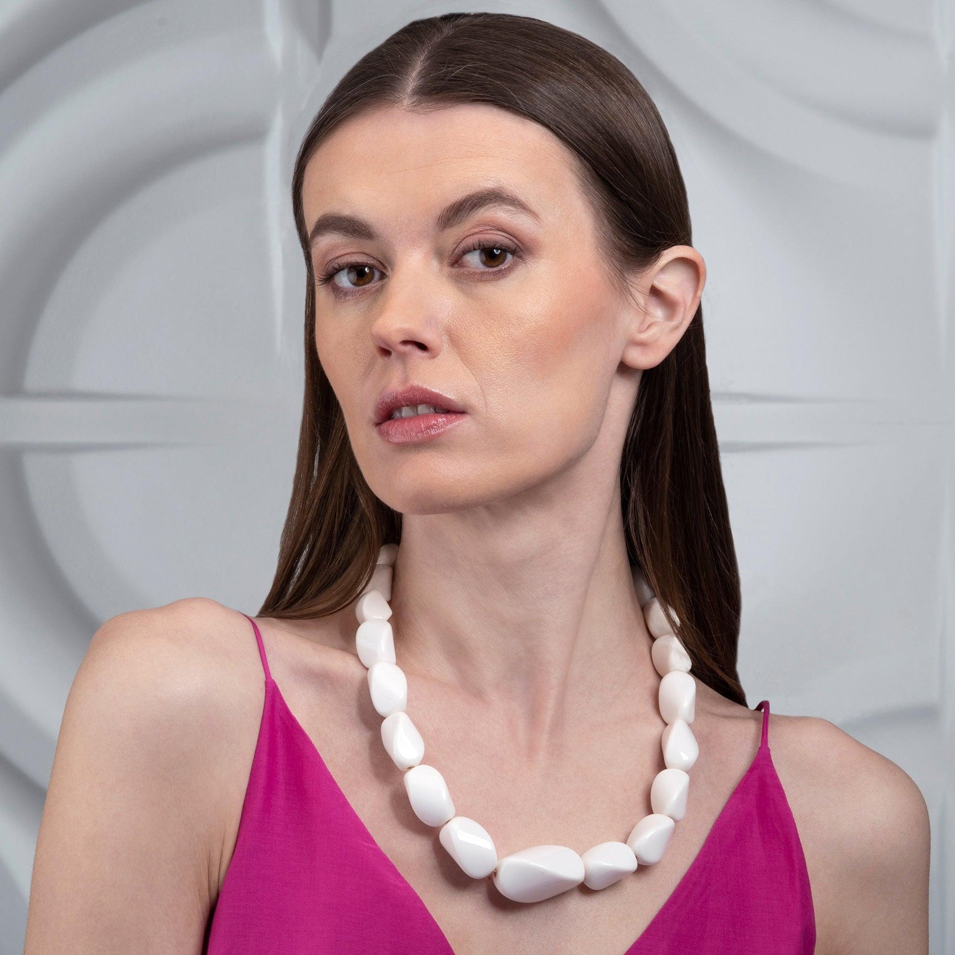 Twisted White Chunky Statement Necklace for Women - namana.london