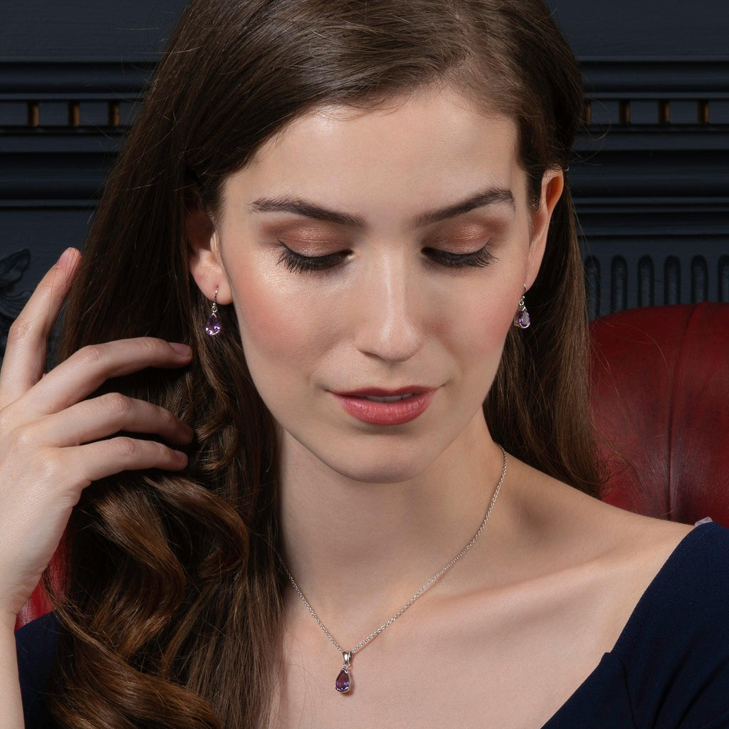 925 Sterling Silver Drop Earrings with Amethyst Gemstones - namana.london