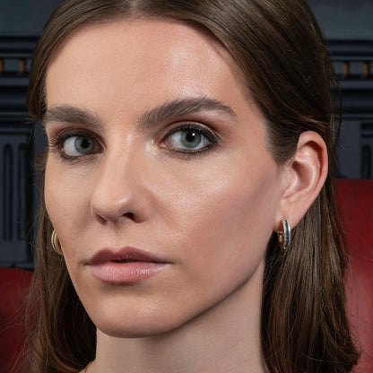 Gold Hoop Earrings with Blue Cubic Zirconia Stones - namana.london
