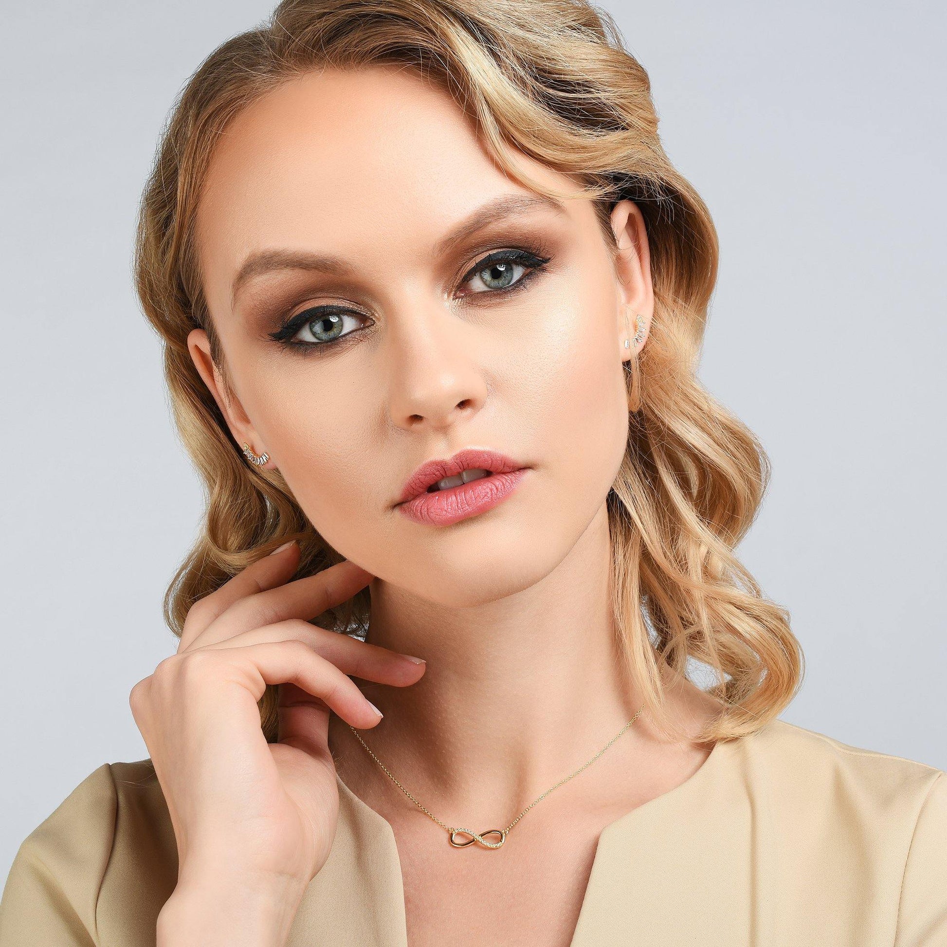Gold Infinity Necklace for Women with Cubic Zirconia - namana.london